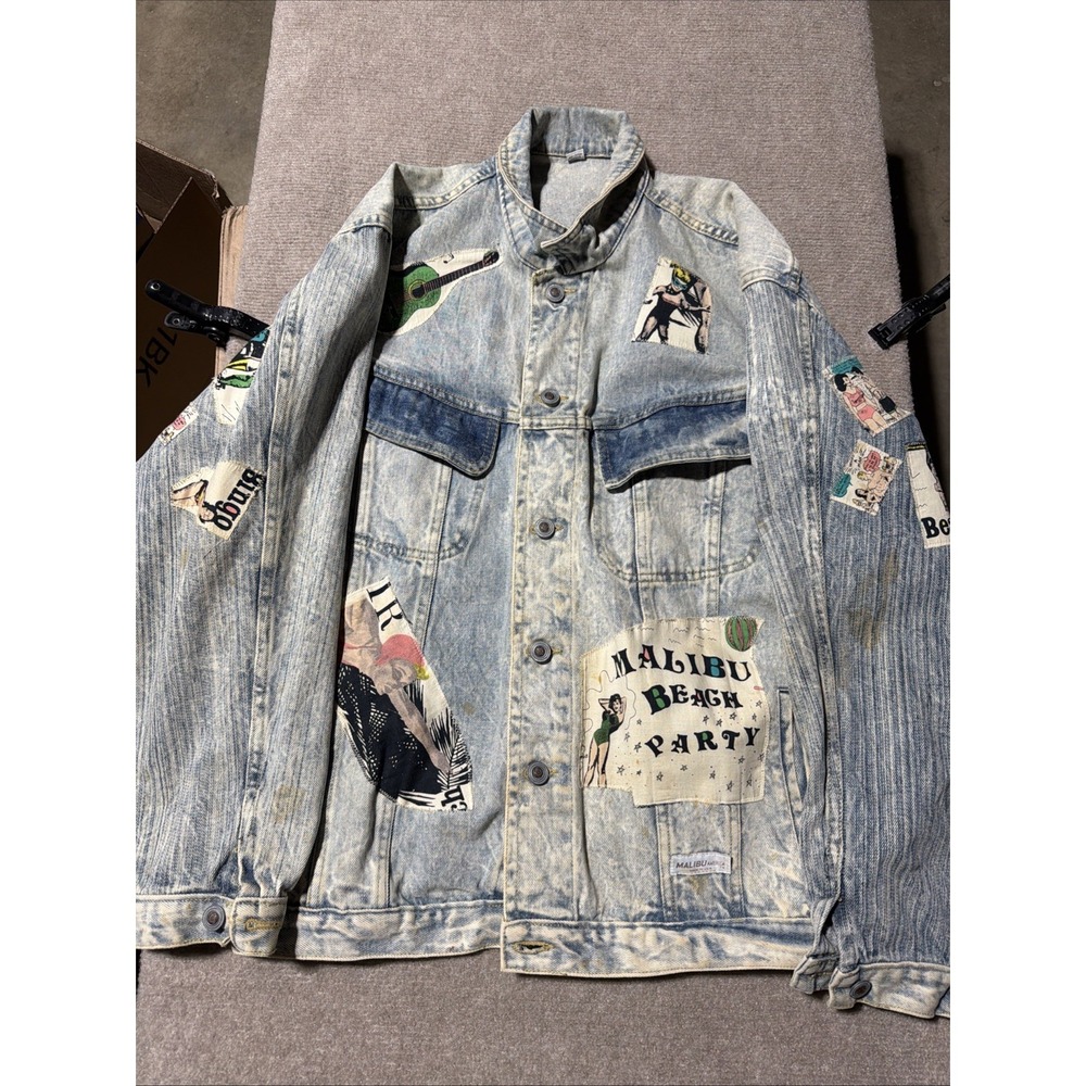 Vintage 80s Malibu USA Acid Wash Denim Jacket Size Medium - Picture 2 of 16